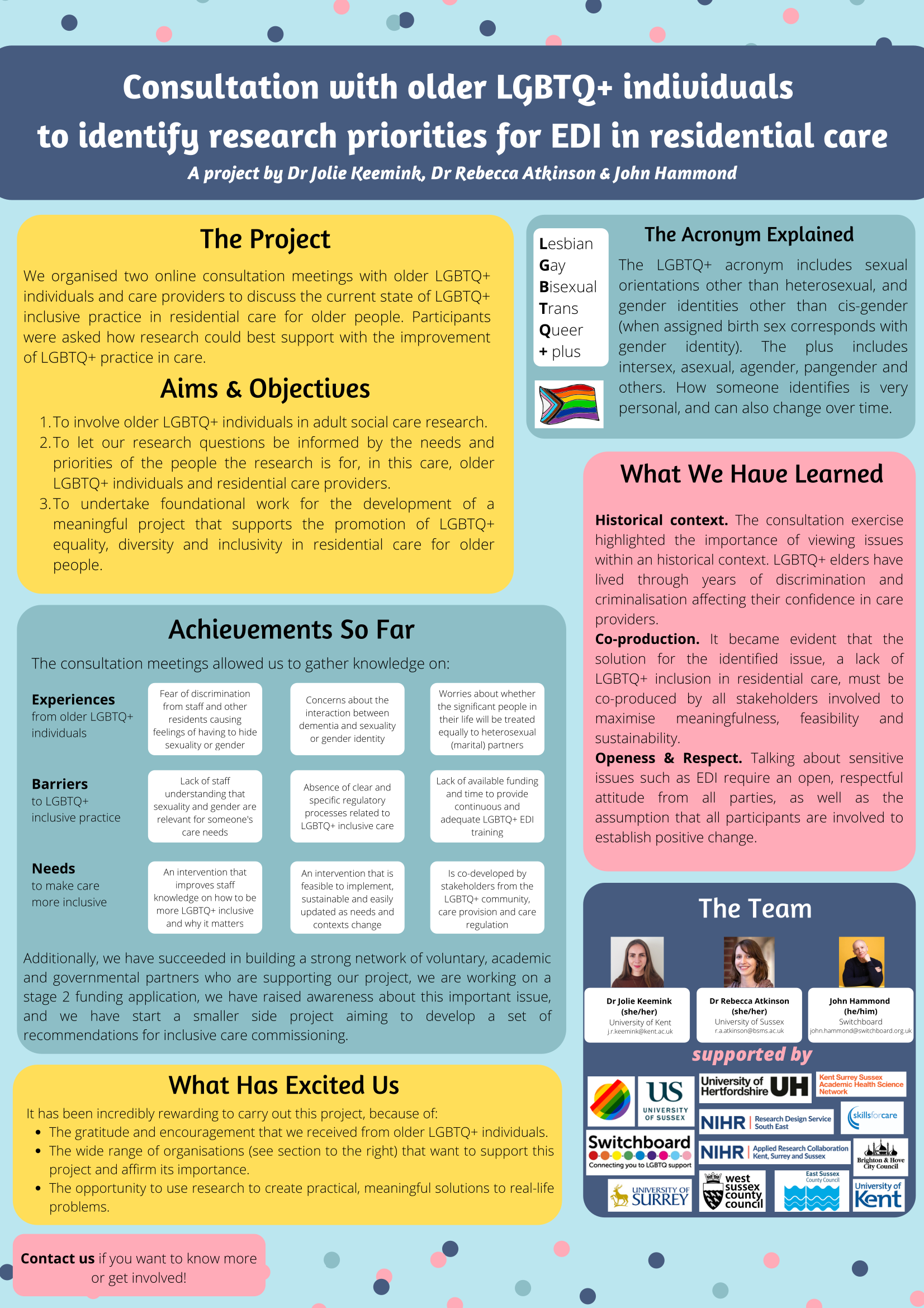 Consultation with older LGBTQ+ individuals to identify research priorities for EDI in residential care - Dr Jolie Keemink Thumbnail