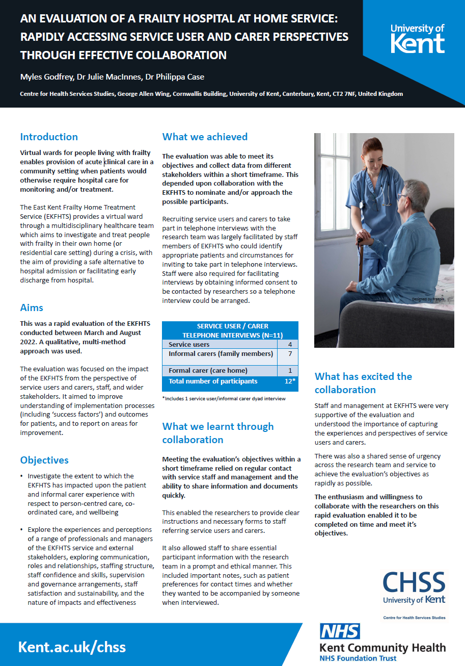 An evaluation of a frailty hospital at home service: Rapidly accessing service user and carer perspectives Through effective collaboration, Myles Godfrey Thumbnail
